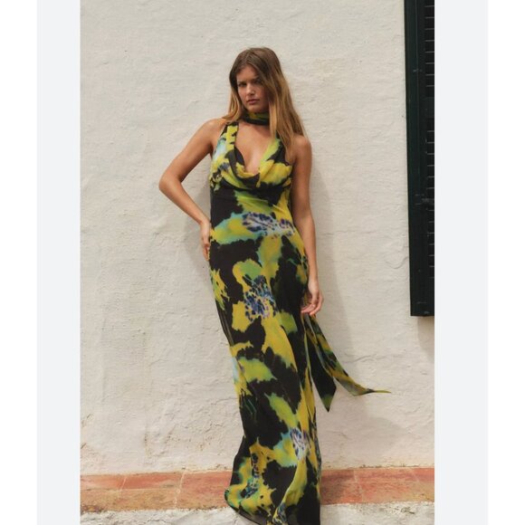 Zara Womens Long Foulard Print Dress M Medium Multicolor Scarf 3323/308 NWT - Picture 1 of 16